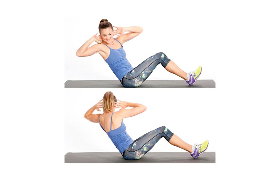 Raise the body with a turn against excess weight on the sides